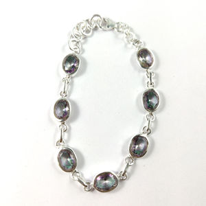 925 Sterling <b>Silver</b> Mystic Topaz <b>Bracelet</b> Oval Gemstone <b>Adjustable</b> Link Chain Fine Jewelry Perfect Anniversary Gift - Product Image 1