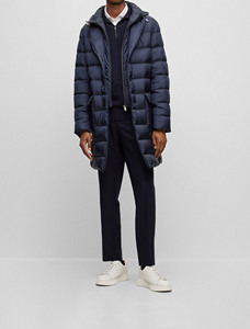 Chaqueta acolchada larga de poliéster 100% OEM/ODM para hombre, logotipo bordado personalizado, cremallera completa, chaqueta de invierno con capucha y acolchado grueso para hombre - Product Image 1