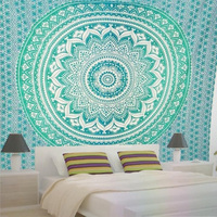 Tapisserie Mandala Ombre turquoise, décoration d'hôtel, tapisserie murale en coton indien, 84x92 pouces, OEM