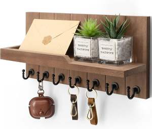 Handcrafted rustic <b>wooden</b> wall <b>shelf</b> with herringbone detail. Available at wholesale prices - Product Image 2