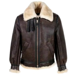 رجل راكب الدراجة النارية جلد الغنم الحقيقي shearling <span class=keywords><strong>b3</strong></span> الانتحاري سترة جلدية ومعاطف دراجة نارية حقيقية - Product Image 1