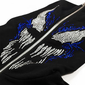 Custom Winter Men's Rhinestone Hoodie Wholesale Full Face Zip Crystal Rhinestones Transfer <b>Applique</b> <b>Patches</b> Cotton - Product Image 5