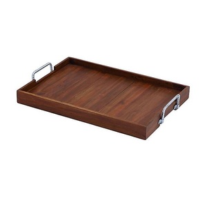 Juego de bandejas de madera de mango real hechas a mano con asas, utensilios de cocina, vajilla de mesa, bandeja de servicio de 2 bandejas usada - Product Image 5