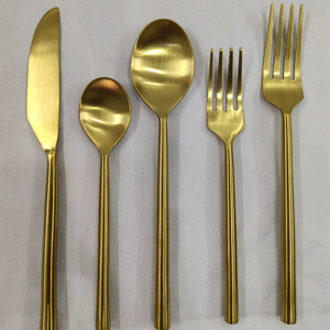 Juego de cubiertos Vintage de lujo, cubiertos portátiles de acero inoxidable con acabado dorado Espejo, nuevo diseño clásico para cenas de boda en casa - Product Image 1