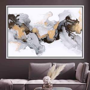 Toile élégante à imprimé marbre gris : Décoration murale moderne, TOILE ENCADRÉE BLANCHE - Product Image 1