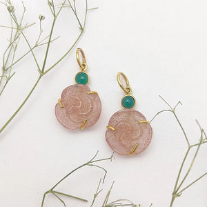 Tourmaline Rose Quartz 15mm Rose Sculpture 925 Argent Plaqué Or Prong Set Pendentif À La Main Tourmaline Rose Charme En Argent Sterling - Product Image 4