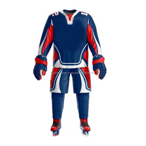 ชุดยูนิฟอร์มฮอกกี้น้ำแข็งแบบกำหนดเองสำหรับผู้ชาย น้ำหนักเบา ผลิตจากโพลีเอสเตอร์ 100% ออกแบบชื่อทีมและโลโก้ตามสั่ง ชุดกีฬา - Product Image 2