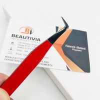 Pince à épiler professionnelle pour extensions de cils, 90 degrés, fine, rouge et noire, à forte adhérence, pour volume, en acier inoxydable, à pointe fine