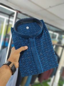 Kurta en coton prêt à l'emploi pour homme en vente en ligne multicolore à broder sur le devant et le dos - Product Image 4
