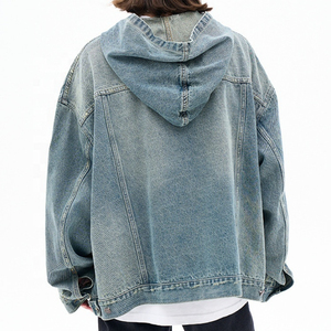 2025 coton lourd français éponge hommes à capuche conception personnalisée Vintage lavage Denim avec fermeture éclair haute qualité polaire pour l'hiver - Product Image 3