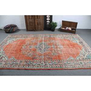 Alfombra vintage grande de 6.5x10.4 pies (198x318 cm), alfombra turca con diseño de plantas y árboles en color naranja. - Product Image 3