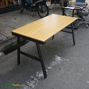 <b>Foldable</b> Bamboo <b>Desk</b> with Simple Design-140x70cm Metal Legs Adjustable Height - Product Image 2