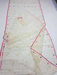 Nouveau blanc à la mode Deshi Dhakai Jamdani Sharee qualité d'exportation pour les femmes JAMDANI TISSU bleu vert doré bleu ciel du Bangladesh - Product Image 6