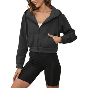 Venta al por mayor de alta calidad de moda liso logotipo personalizado de impresión 100% algodón corto de las mujeres de gran tamaño Crop Top señoras sudaderas con capucha - Product Image 4