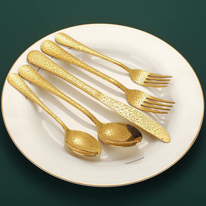 Juego de Cubiertos de Metal dorado con estilo de lujo, cuchara con espejo de acero chapado, tenedor, cuchillo, cubiertos sostenibles para fiestas - Product Image 3