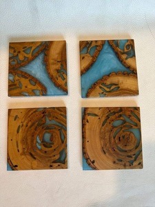 Posavasos rectangulares de madera y resina taza de té posavasos Decoración de mesa calidad duradera diseño único aislamiento térmico - Product Image 5