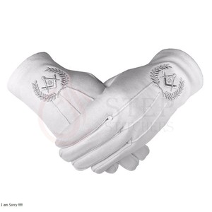Gants en coton blancs avec logo brodé en forme de compas carré, taille XL, qualité supérieure - Product Image 1