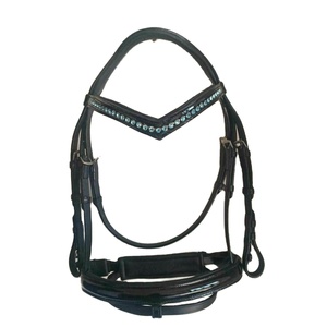 Reasonable Prices LLT Equestrian Dressage Bridle <b>Blue</b> Stone Chain V DD Leather Brow Band Noseband Full-Cob- - Product Image 1