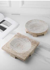 Plateau de service en travertin carré moderne de luxe fait à la main pour revêtement mural de table à manger de cuisine et décoration intérieure - Product Image 2