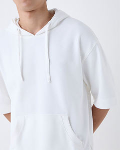 100% algodón 500 Gsm personalizado impreso Logo Drop Shoulder Flock bordado sudadera para invierno peso pesado sudaderas con capucha en blanco - Product Image 3