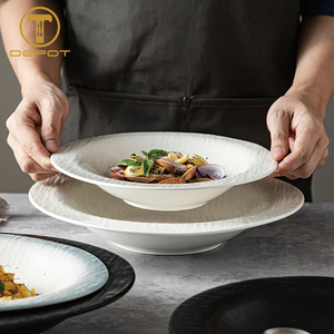 Assiette creuse en céramique texturée <span class=keywords><strong>de</strong></span> 35 cm (14 pouces), grand plat <span class=keywords><strong>de</strong></span> service pour restaurant, fruits <span class=keywords><strong>de</strong></span> <span class=keywords><strong>mer</strong></span>, <span class=keywords><strong>traiteur</strong></span> et hôtel – Fourniture directe usine - Product Image 1