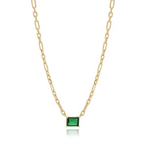 Collier ras-de-cou en argent sterling 925 fait main en Turquie, design minimaliste avec pierre émeraude de forme carrée - Cadeau - Product Image 1