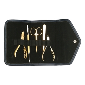 Juego de instrumentos de pedicura para manicura chapados en oro de primera calidad, 5 uds., herramientas de acero inoxidable, bolsa de cuero Artificial, venta completa, belleza de uñas - Product Image 3