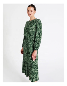 Robe d'été décontractée grande taille en viscose verte à imprimé floral, coupe trapèze, écologique, avec volants, taille élastique et poignets sexy, taille XL - Product Image 6