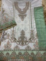 Baju Muslim Wanita Bordir Bahan Faux Georgette Multi Warna Sepanjang Lutut Tanpa Jahitan Etnik Modern Penyerap Keringat Salwar Kameez