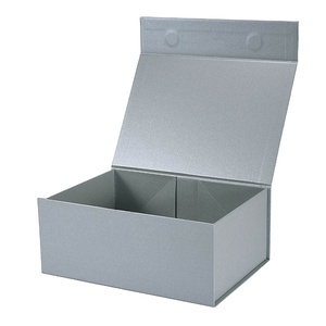 2pcs Pearl <b>Silver</b> Luxury Collapsible Fold Flat Gift <b>Boxes</b> with Ribbon Knot - Product Image 1