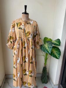 Hecho a mano bohemio algodón Floral Midi túnica mujer bloque impreso amapola diseño Multicolor suave verano Casual Natural mamá regalo ODM - Product Image 2