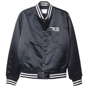 Venta al por mayor de los hombres de satén Varsity chaqueta de invierno con rayas acanaladas dobladillo estilo universitario de béisbol de alta calidad de los hombres de satén Varsity chaqueta - Product Image 1