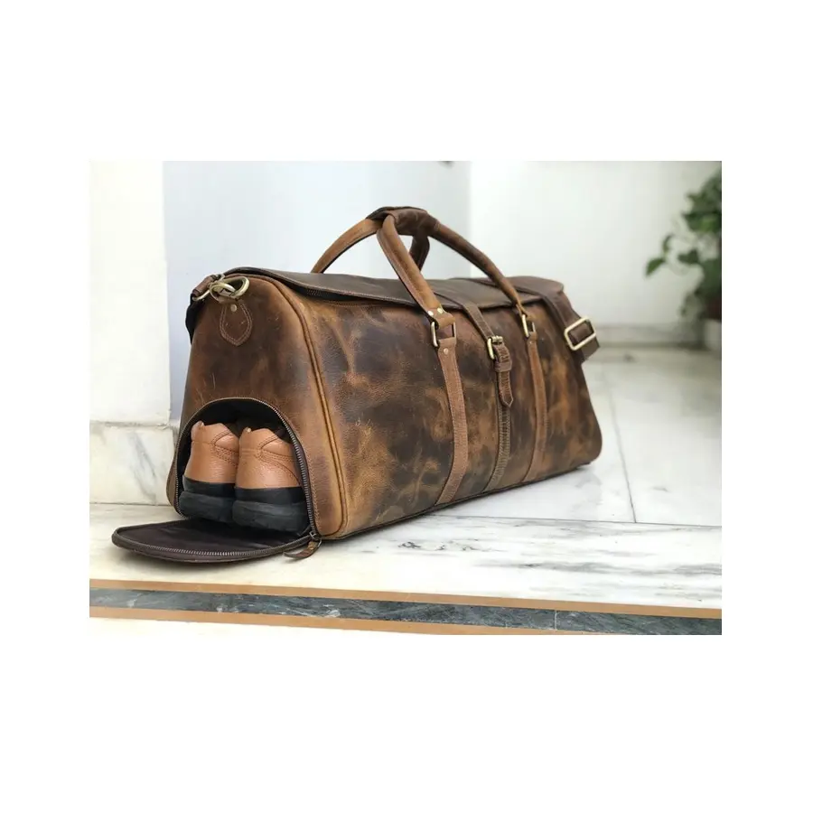 Leather Duffle Bag with Shoe Compartment Personalised Large Weekend Bag Vacation Holiday Travel Bag Best Men Vintage Unisex