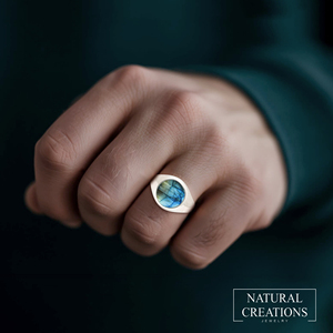 Anillo Clásico de Plata de Ley 925 para Hombre con Engaste de Labradorita, Acabado Vintage de Alta Calidad, Hecho a Mano, Regalo Único para Él, Cumpleaños - Product Image 4