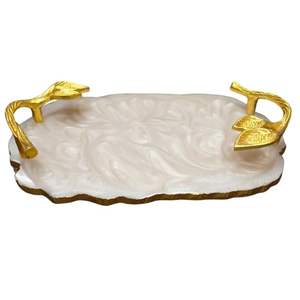 Colophane rectangulaire Style ange Plateau écologique peint à la main Feuille d'or Ustensiles de cuisine Aliments Fruits Plateau de service Meilleure vente - Product Image 5