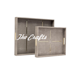 Plateau de service en bois et en cuir au design merveilleux avec poignées dorées Vaisselle de couleur verte Plateau de petit-déjeuner au top des ventes - Product Image 2