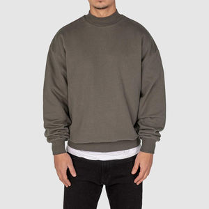 Sweat-shirt en molleton de coton pour homme, pull oversize à col rond avec doublure brodée et impression en relief, motif uni - Product Image 1