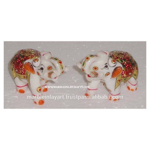 Marbre Éléphant Doré Peint Avec Travail Meenakari - Product Image 1