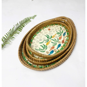 Plateau ovale en rotin laqué du Vietnam-Plateau de service artisanal avec incrustation de nacre, idéal pour les cadeaux ou la décoration intérieure - Product Image 4