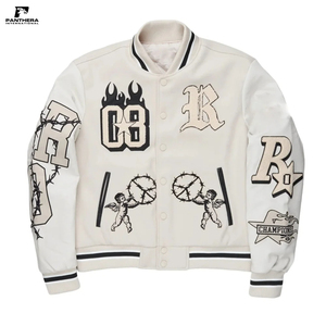 Vestes de baseball varsity pour hommes de haute qualité, style streetwear, hiver 2025, logo personnalisé, broderie, tissu en laine, col montant, patchwork - Product Image 4