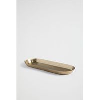 Plateau rectangulaire en métal finition laiton vintage, plateau décoratif long texturé or artisanal pour salon de luxe, présentoir à bijoux