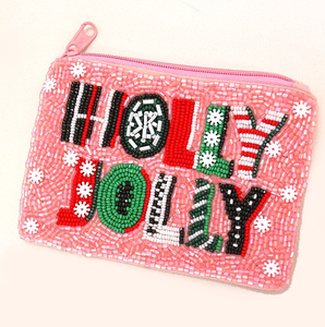 Monedero Bordado Elegante con Diseño Navideño de Cuentas de Semilla, Monedero Bordado con Cuentas de Semilla con Temática Navideña, Monedero con Cuentas - Product Image 1