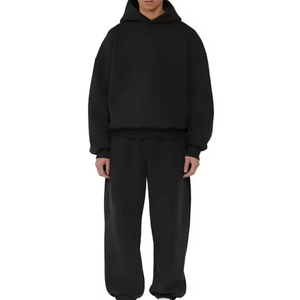 Manufacturer Custom Design 100_ Cotton Fleece Sweat Suit Heavy <b>Weight</b> Pullover <b>Blank</b> Baggy Boxy Sweat Suit Set - Product Image 1