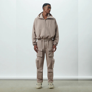 Sudadera con capucha Vintage Boxy Fit con cremallera de alta calidad con capucha de estilo pasamontañas Logotipo personalizado Sudadera con capucha recortada y cremallera para hombres en stock - Product Image 3