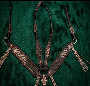 Western horse <b>leather</b> breastplate chest collar tack turquoise concho studded bead <b>harness</b> adjustable riding halter gear - Product Image 1