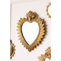 Miroir mural en forme de cœur Milagro fait à la main, art populaire mexicain, miroir en métal décoratif en forme de soleil avec des cristaux pour cadeau et boutique