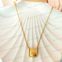 Collier en argent sterling 925 plaqué or 18 carats de haute qualité, écologique, avec cadre carré vierge de 10 mm, chaîne de 18 pouces, pour la création de bijoux avec pierres précieuses