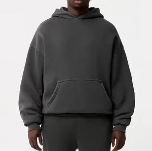 Pull-over brodé à capuche uni bon marché personnalisé Vente en gros Haut à manches longues lourd à la mode avec logo personnalisé - Product Image 1