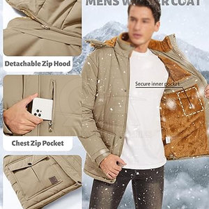 Chaqueta Casual Cortavientos Personalizada para Hombre, Chaqueta de Invierno con Capucha y Piel Sintética, Gruesa y Cálida - Product Image 4