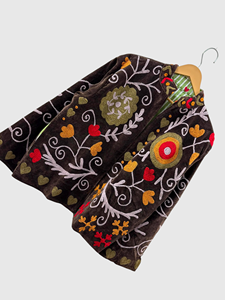 Hand Embroidered Floral Velvet Jacket Full Sleeve Plus Size Winter Wear Blouson Style Adult Women'<b>s</b> Coat - Product Image 3